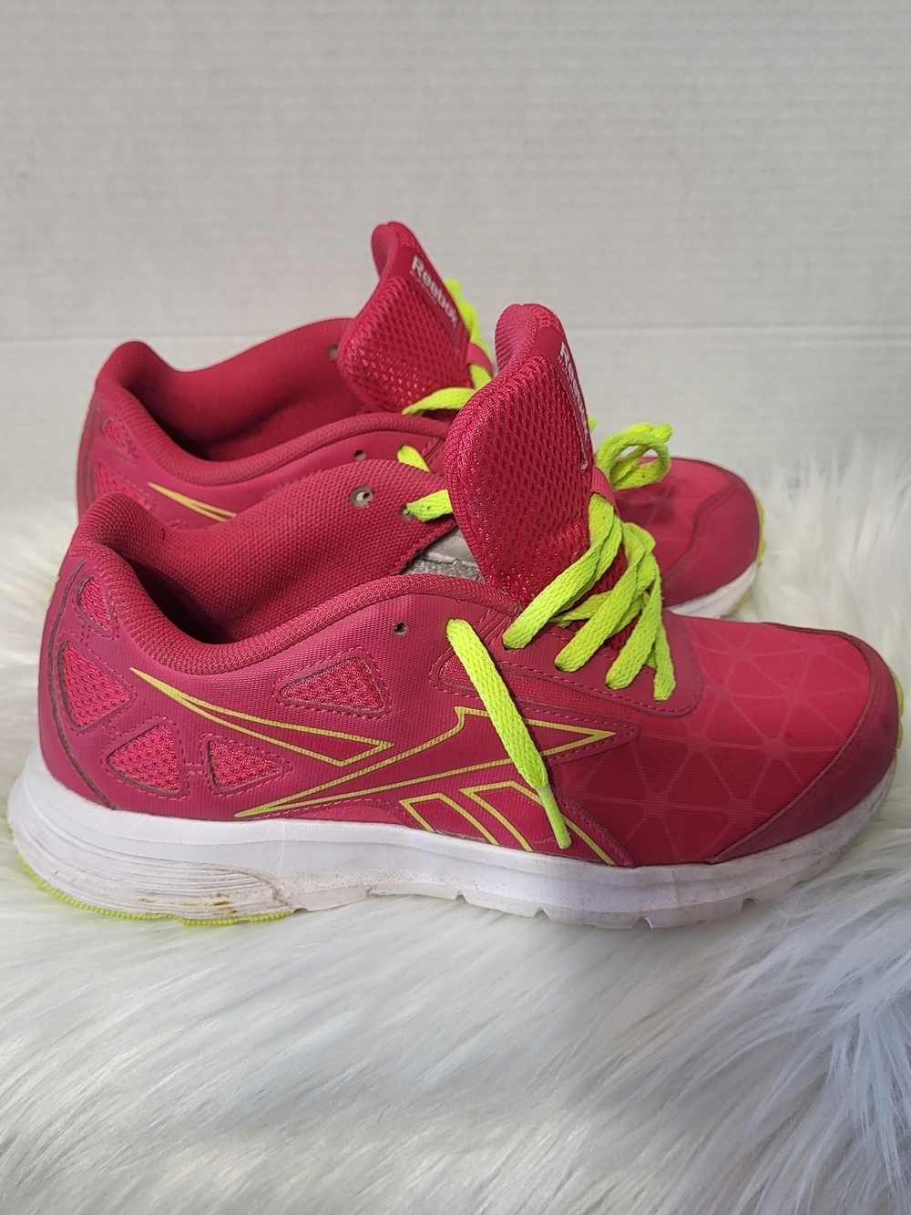 Reebok Women's Pink Running Sneakers with Neon Yellow Laces